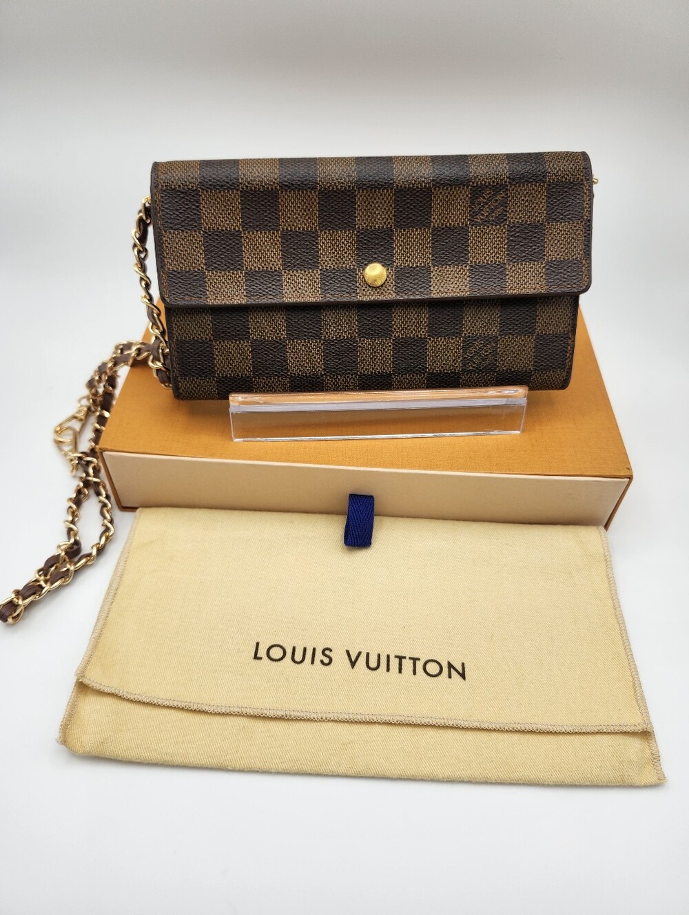 Authentic Preloved Louis Vuitton Damier Sarah Wallet On Chain W Box & Dust Bag